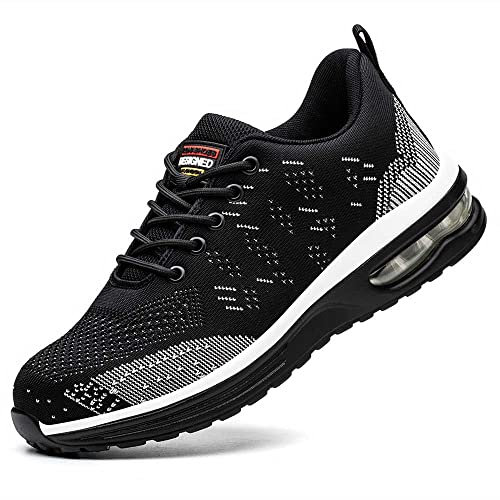 Rona Shoes Sicherheitsschuhe Arbeitsschuhe Stahlkappenschuhe Leichte Bequeme Sportliche Arbeitsschutzschuhe Herren Damen Alpha Black EU 46
