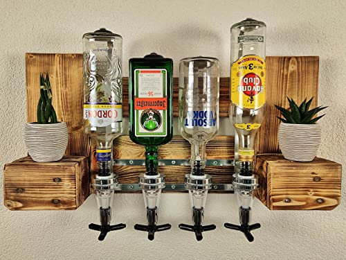 Schnapsbar mit Getränkespender Wandbar mit Flaschenhalter Weinregal aus Palette Weinbar aus Holz 4 Dosierer Schnapsbar beflammt incl. Schrauben & Dübel Palettenmöbel