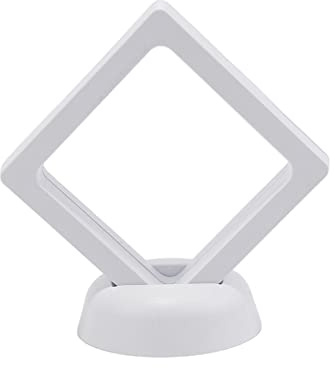 Lioaeust 3D-schwebender Rahmen, schwebender Rahmen, Ständer, Box, transparent, Schmuck für Ringe, Münzen, Vitrine für Ringe, Halsketten, Medaillons, 70 x 70 x 20 mm, Weiß, 10 Stück