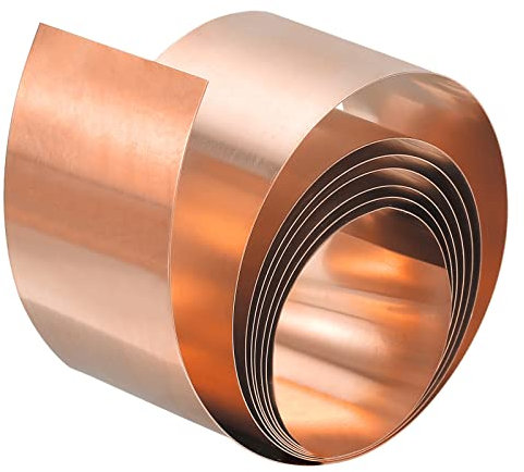 sourcing map Lámina Fina de Cobre, Rollo de Cobre Puro de 0,1x30x1000mm, Hoja Tira para Artesanías, Reparaciones Eléctricas, Puesta a Tierra