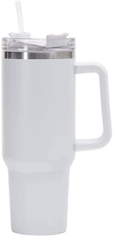 40 oz Stainless Steel Stanley Cup Style Mug with Straw and Handle reuseable (White)