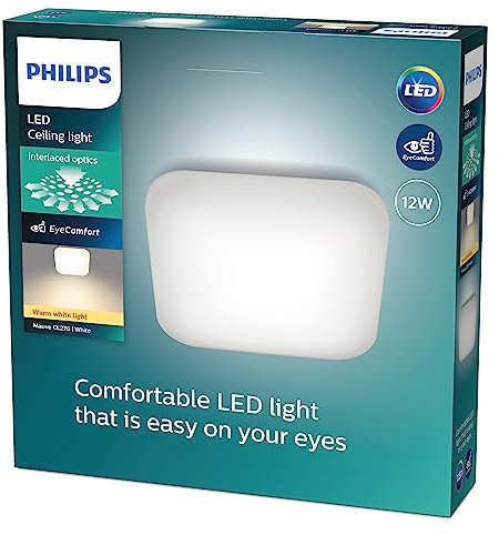 Philips Mauve, Plafonnier LED 12W, Carré, Blanc Chaud 2700K, Blanc