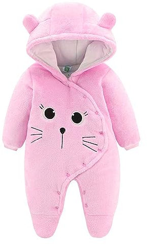 JiAmy Salopette per Neonato Romper Invernale in Flanella Playsuit con Piedini Felpa con Cappuccio Cartoon,Rosa 6-9 Mesi