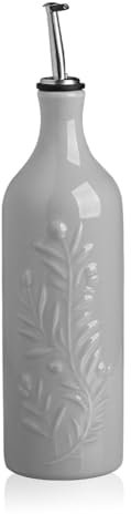 Sweejar Large Olive Oil Dispenser Bottle with Spout, 24 Oz Ceramic Oil Dispenser for Kitchen, Relief Opaque Oil Cruet, Oil Container for Cooking, EVOO, Avocado Oil, Vinegar, Pack of 1(Gray)