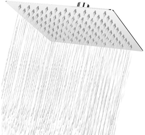Square Rain Shower Head, 8 inch Rainfall Shower Head 304 Stainless Steel Material, Large Shower Head with Angle Adjustment, Thickened High Flow Waterfall Shower Head