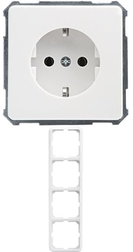 Bundle aus Elso 205054 Steckdose ohne Kralle 16A FASHION/RIVA/SCALA Steckklemme Unterputzsteckdose, reinweiß + Elso 204404 Rahmen 4-fach für Steckdose und Schalter, FASHION Duro, Reinweiß