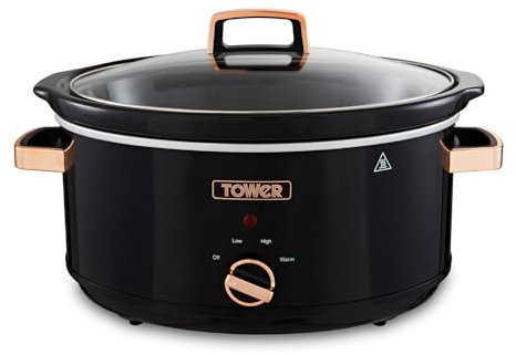 Tower T16019RG Infinity Slow Cooker with 3 Heat Settings and Keep Warm Function, 6.5 L, 270 W, Black and Rose Gold