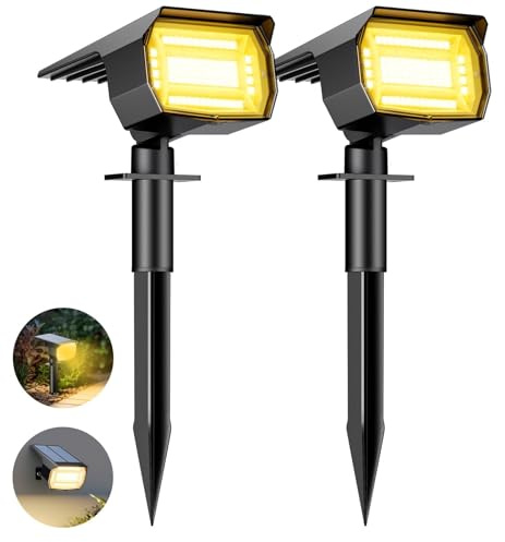 btfarm 2 Stück Solarstrahler für Außen Garten, 72 LED Solarlampen für Außen IP65 Wasserdicht Solar Strahler Gartenleuchten, Solarleuchten für Rasen Auffahrt Gehweg Patio Baum, Warmweiß