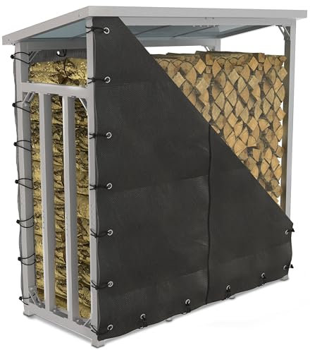 LAWA Living and Lifestyle Kaminholzregal aussen Metall mit Dach VERZINKT 188x70x188 45kg 3t Kaminholzunterstand Stapelhilfe für Brennholz Feuerholzregal Holzlager (Silber mit Plane)