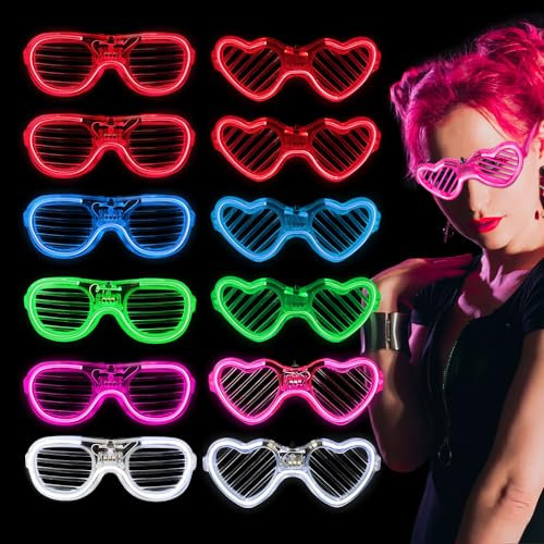 Lotvic 12 Pcs Neon Glasses, 3 Mode Party Flashing Glasses, 5 Colour LED Glasses, Cyberpunk Light Up Glasses, Glow Glasses Rave Accessories, Luminous Party Sunglasses, Party Glasses for Kids (12 PCS)
