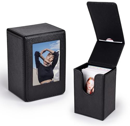 HIYQIN Aufbewahrungsbox für 2x3 Filme/Fotos/Visitenkarten, Polaroid-Foto-Aufbewahrungsbox/Halter Kompatibel mit Fujifilm Instax Mini Film (54 x 86 mm) - Schwarz