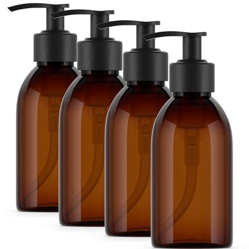 Dispensador de Gel y Champu Baño 200ml - 4 Botellas de Plástico Rellenables y Recargables Ideales para jabón, loción y champú