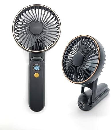 Amtang Portable Handheld Fan Power Bank 2-In-1 10000mah Rechargeable MINI Desk Fan Foldable Neck Fan Small Personal Electric Cooling Fan (Black)