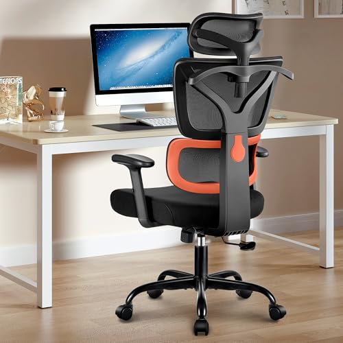 Winrise Office Chair Ergonomic Desk Chair, Mesh Home Office Chair High Back Swivel Computer Chair, Big and Tall Reclining Chair with Lumbar Support, Adjustable Armrest Headrest (B-Orange)