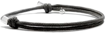 Nato Cuff - Paracord Armband 2mm und Silber 925 - Verstellbares Damen- oder Herrenschmuckstück entworfen und zusammengesetzt in Frankreich (Schwarz)
