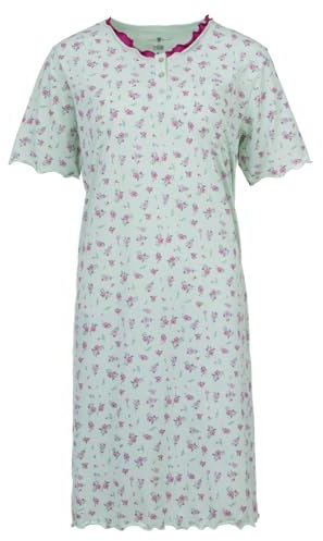 Zeitlos Nachthemd Damen Kurzarm Rüsche mit Blumen Knöpfe M-2XL Knopfleiste Schlafshirt