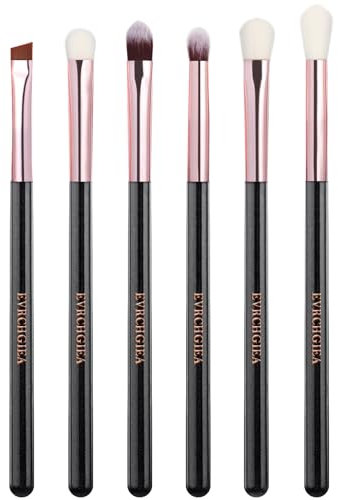 Eye Makeup Brush Set, 6 Pcs Professional Blending Eyeshadow Makeup Brushes for Concealer Eyebrows Eyeliner, Soft Hairs & Wood Handle (black and rose gold)…