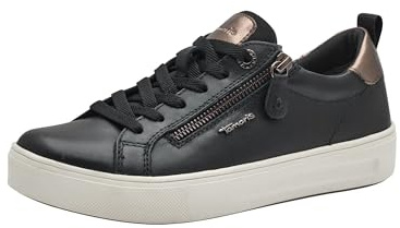 Tamaris Damen Wide Fit Damen Sneaker flach mit Reißverschluss Freizeit, schwarz (Black), 42 EU