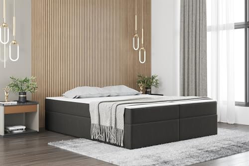 Fun Möbel Boxspringbett Dachschräge Bett PRIMA Stoff Soro in Überlänge (Dunkelgrau, 140x220 cm)