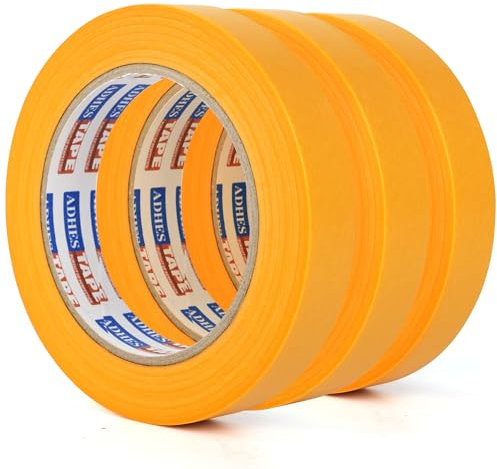 ADHES 3 Ruban Masquage Peinture, 19mm x 50m Orange Adhésif sans laisser de résidus. Ruban De Peinture RéSistant Aux Hautes TempéRatures Masquage, Finition Automobile