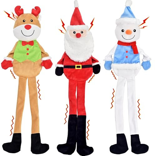LECHONG 3-Pack Weihnachten Hundespielzeug, Hund Quietsche Spielzeug Plüsch Hund Kauspielzeug Bundle Hund, interaktive Weihnachten Hundespielzeug für Welpen kleine mittlere große Hunde
