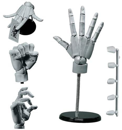 Handmodell, Handmodell 1:1 Gelenkpuppe Hand bewegliches Gelenk 16x8 Zoll Puppenhand mit Sockel DIY PVC ABS Handmodell zum Zeichnen, Malen, Skizzieren, graue Schaufensterpuppenhand Handmodell zum Zeich
