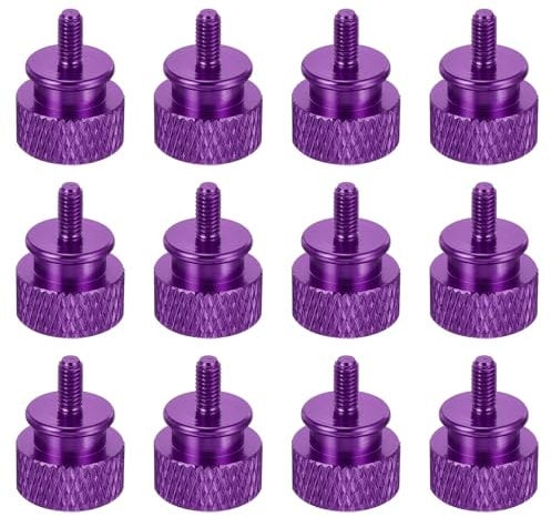sourcing map 12pcs M3x6mm Knurled Thumb Screw Computer Case Threaded Hand Tighten Screws Aluminum Alloy for PC Case, Purple
