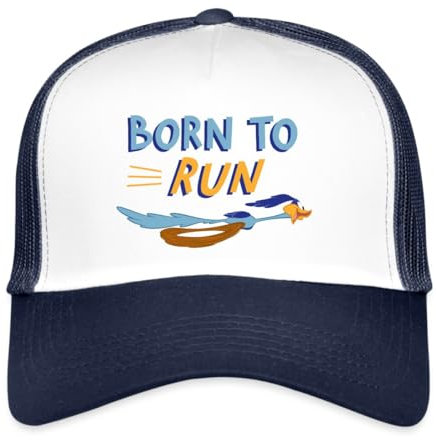Spreadshirt Looney Tunes Road Runner Born to Run Trucker Cap, One Size, Weiß/Navy