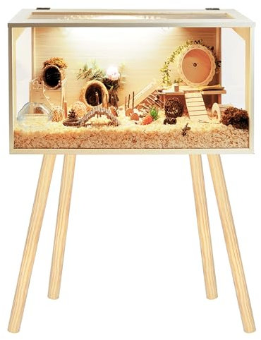 Prolee Hamsterkäfig aus Holz, extra groß, für Mäuse und Ratten, oben zu öffnen, mit Acrylplatten, solide gebaut, Kleintierkäfig mit Beinständern, 61 cm lang
