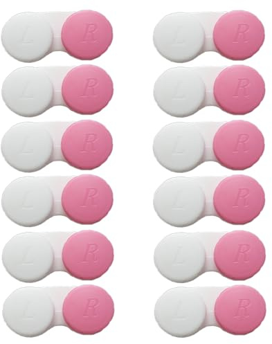 Smanzu 12 Pack Contact lens case Bulk Contact Lens Soak Storage Box Holder Container(Pink)