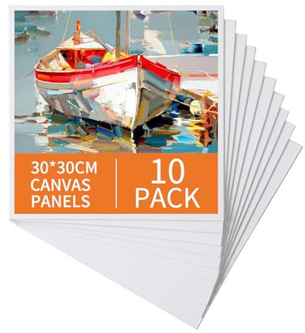 Ordeluxe 30x30cm Toile Peinture - Ensemble de 10 Toiles à Peindre en Coton 100%-Mini Canevas, Monté sur Carton Résistant–Tableau Peinture Sur Toile pour Acrylique, Gouache et Huile,Toile a peindre