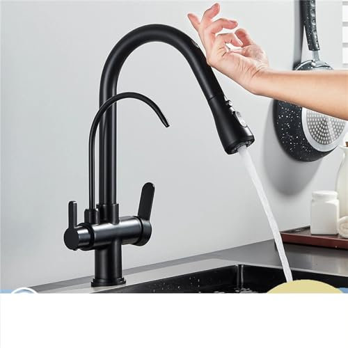 JDSHFEN Robinet de Cuisine avec Filtre à capteur Tactile Robinet de Cuisine 2 en 1 Noir extincteur Double Mode pulvérisateur mélangeur d'eau pour évier de Cuisine,
