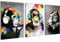 Novart Bilder Banksy Style Affe mit Kopfhörer - KOMPLETT AUFHÄNGFERTIG - Wohnzimmer Loft Flur - 3 Moderne Bilder Schwarz Weiss Bunt- N034536a