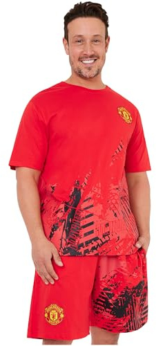 Get Trend Manchester United F.C. Mens Pyjamas Set Short PJs Soft Breathable Nightwear Sleepwear Summer Lounge Set Mens Gifts (L, Red Man United)