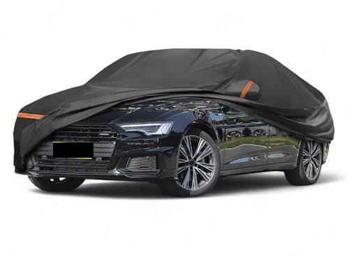 A ABSOPRO Autoabdeckung für Audi A6 2004-2023 PEVA Spunlace Baumwolle Outdoor Voll Autoabdeckung Wasserdicht Winddicht Sonne Regen Schnee Schutz mit Passagiertür Reißverschluss Schwarz