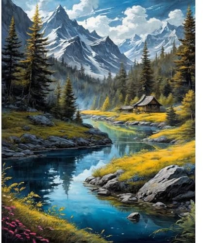 Viart Landscape Paint by Numbers for Adults- Mountain Paint by Numbers Kits, Landscape Adult Paint by Numbers Canvas Kits for Home Wall Decor 16x20 Inch