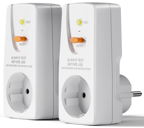 Peowuieu Paquete de 2 Enchufes de Protección Fugas GFCI de 16 A, RCD, Disyuntor Doméstico, Interruptor de Corte, Enchufe de Protección Personal, Enchufe de la UE