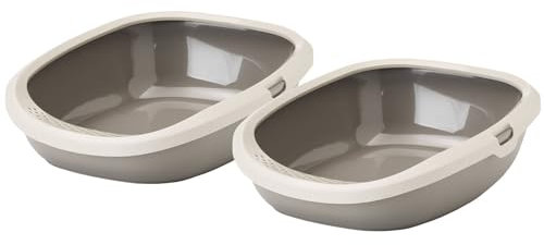 2er Sparpack Katzentoilette Schalentoilette mit tiefem Einstieg grau-beige 52 x 39,5 x 15 cm