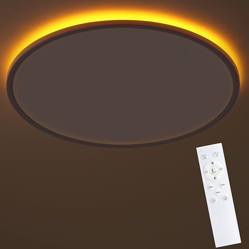 KIWIVIC LED Deckenleuchte Dimmbar mit Fernbedienung, 50W Deckenlampe Flach, 1800K Nachtlicht, 3000K-6500K, Deckenleuchte Flach für Wohnzimmer Schlafzimmer Büro, Ø59cm Weiss