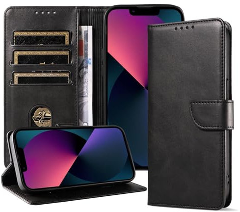 Vancle Case for iPhone 13 Phone Case, Flip Wallet PU Leather Phone Cover with [4 Card Slots] [Kickstand] Black