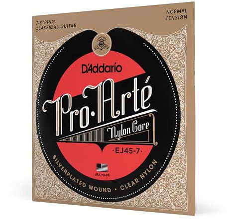 Cordes de guitare classique D'Addario EJ45-7 Pro-Arte Nylon 7 cordes, tension normale - Basses à âme nylon, aigus sélectionnés au laser - 1 jeu