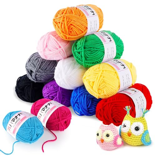 AOTWAN Crochet Yarn Acrylic Yarn Knitting Wool 12Pcs x 25g Crochet Wool for Crochet Kits for Beginners Adults Knitting and Crafts Multi-Color