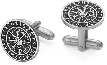 Dreamtimes Wikinger Runen Mythisch Nordisch Vegvisir Manschettenknöpfe Edelstahl Wikinger Kompass Manschettenknöpfe Klassisch Graviert Wikingerschmuck für Vater Männer (Silber)