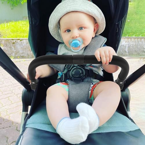 TNTGMG Kinderwagen Stoßstange für Baby, Universal PU-Leder-Lenkerabdeckung, 41×33 cm, verstellbare Armlehne Kinderwagengriff, einfache Installation, abnehmbare Schwarze Kinderwagen-Stoßstange