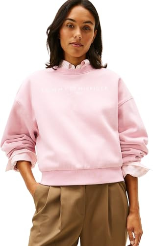 Tommy Hilfiger Damen Sweatshirt Corp Logo Relaxed Fit, Rosa (Bonita Pink), M