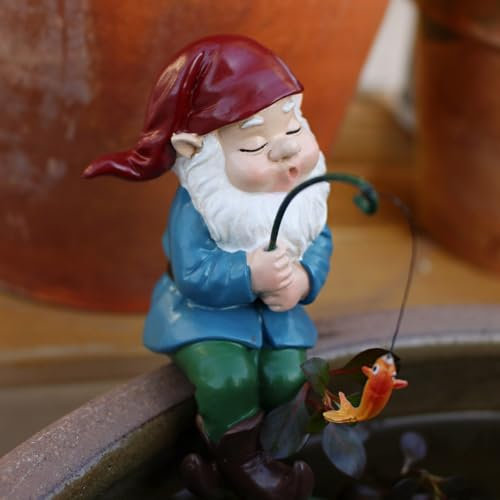 Miniteich Deko Garten Zwerge Figuren, Teichdeko Wichtel Statue Draußen, Garten Deko Figur, Gartenzwerg Für Gartendeko Außen, Ornament Wetterfest Für Teich Gartenteich Blumentopf Zaunhocker Balkon (A)