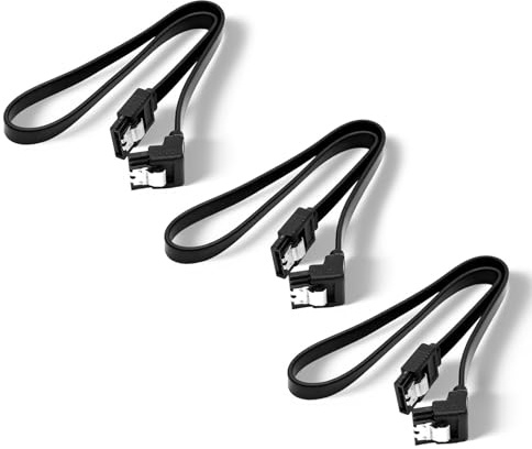 Ztolbriy 3 Pack L-Shape 90 Degree Angled Data Cables with Locking Latch for SATA III Cable 6Gbps – |SATA Power Cable, 50cm for HDD SSD CD/DVD Drive | SA-TA 1.0/2.0/3.0 Compatible