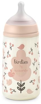 Suavinex, Biberon Birdies, 270 ml, Flusso M, 3+ Mesi, Rosa | Tettarella SX Pro, anticolica, per liquidi a media densita, latte, succhi o acqua