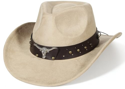 EOZY Wildleder CowboyHut Cattleman Western Style für Damen &Herren abnehmbares Hutband Vintage Wildleder Hut Country Musik Festival Hut Leichter Regen Schutz