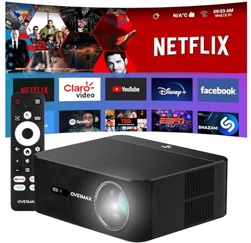 OVERMAX Multipic 5.2 Proiettore Smart Full HD con Supporto 4K | Google TV e Controllo Vocale, Wi-Fi, Bluetooth, Miracast, Keystone Automatico, Immagine fino a 200, 7000 Lumen